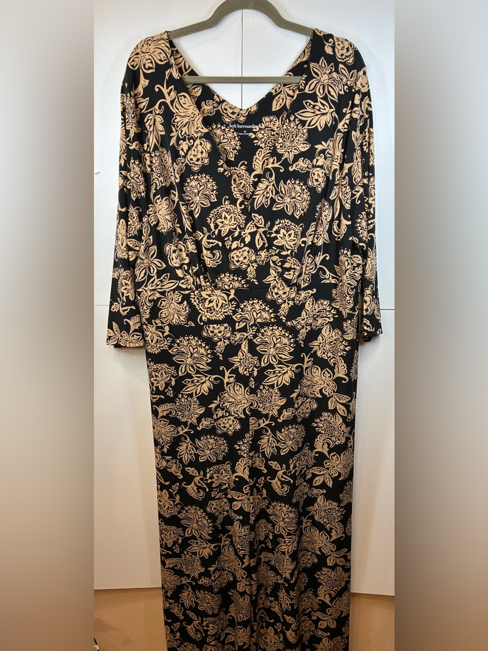 Soft Surroundings Black Tan Floral Wide Leg Jumpsuit Faux Wrap Plus Size 3X